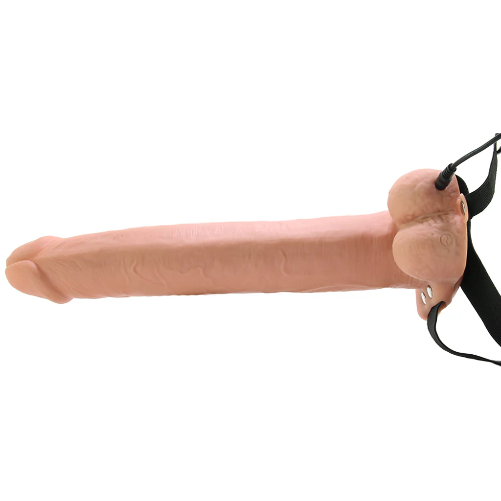 11 Inch Hollow Vibrating Strap-On with Balls in Vanilla - Image 3