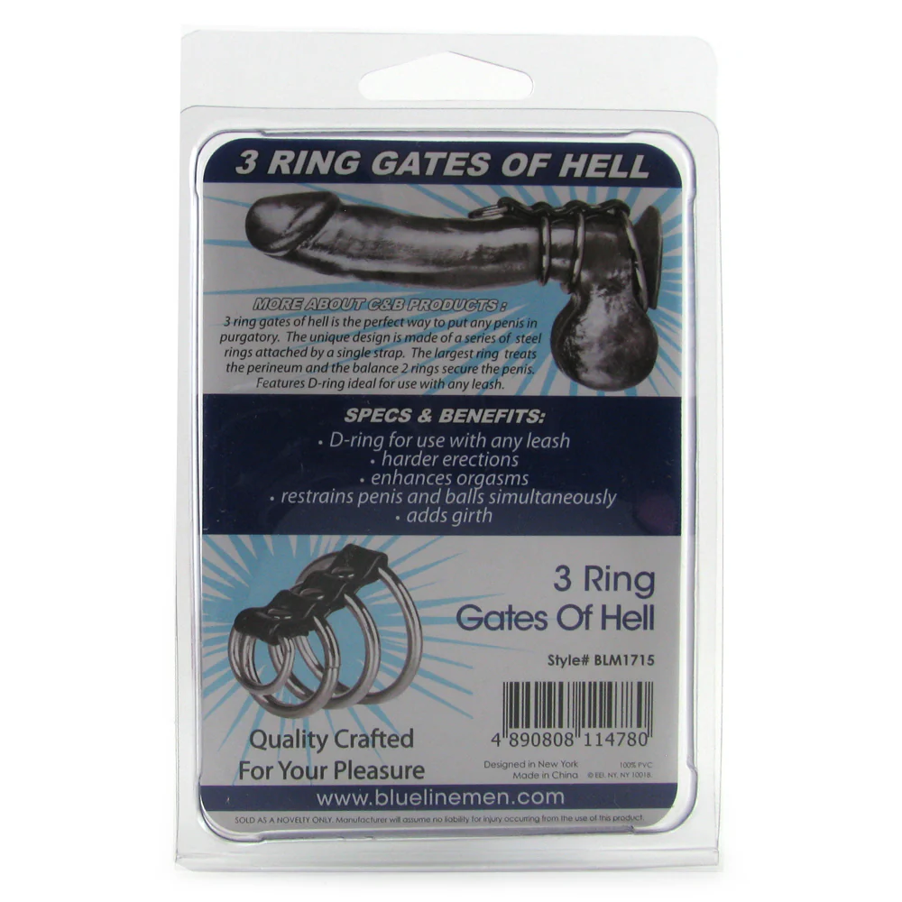 Blue Line 3 Ring Gates of Hell Cock & Ball Cage with D-Ring - Image 5