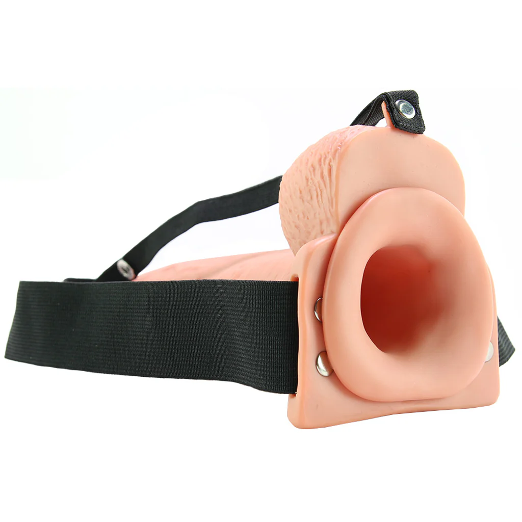 9 Inch Hollow Squirting Strap-On with Balls in Vanilla - Image 3