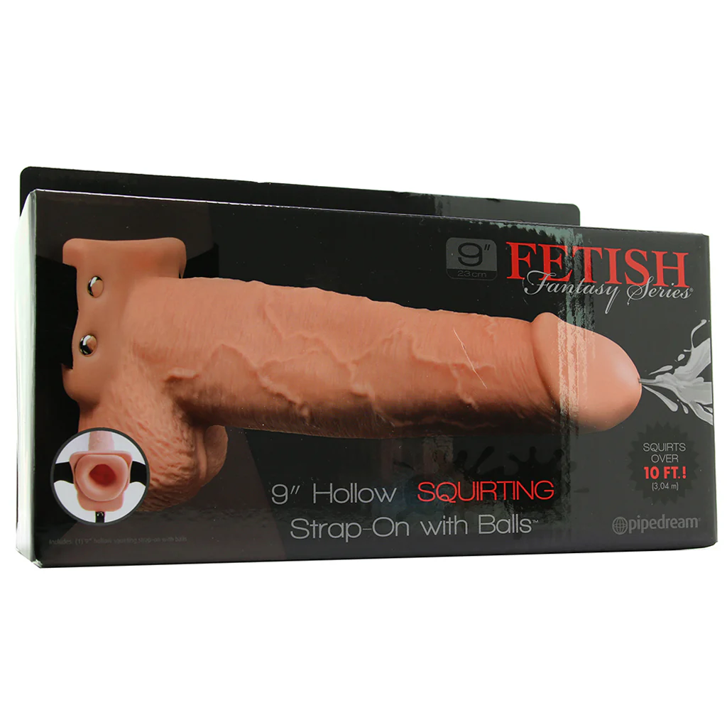 9 Inch Hollow Squirting Strap-On with Balls in Vanilla - Image 6