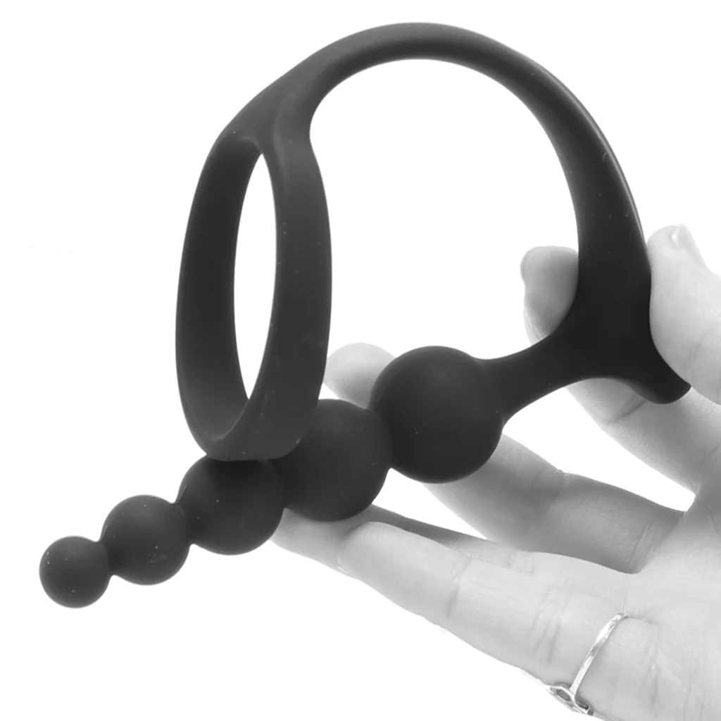 Anal Fantasy Ass-Gasm Beaded Cock Ring Plug in Black - Image 4