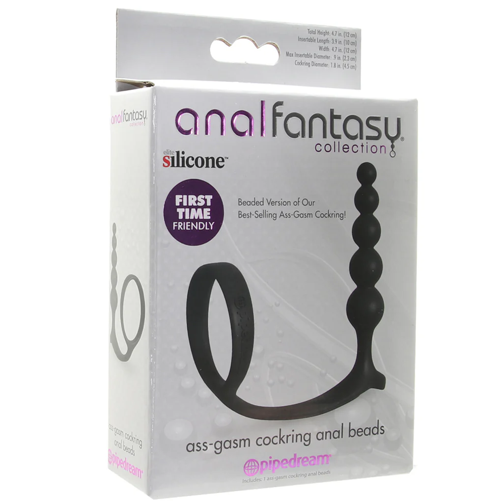 Anal Fantasy Ass-Gasm Beaded Cock Ring Plug in Black - Image 6
