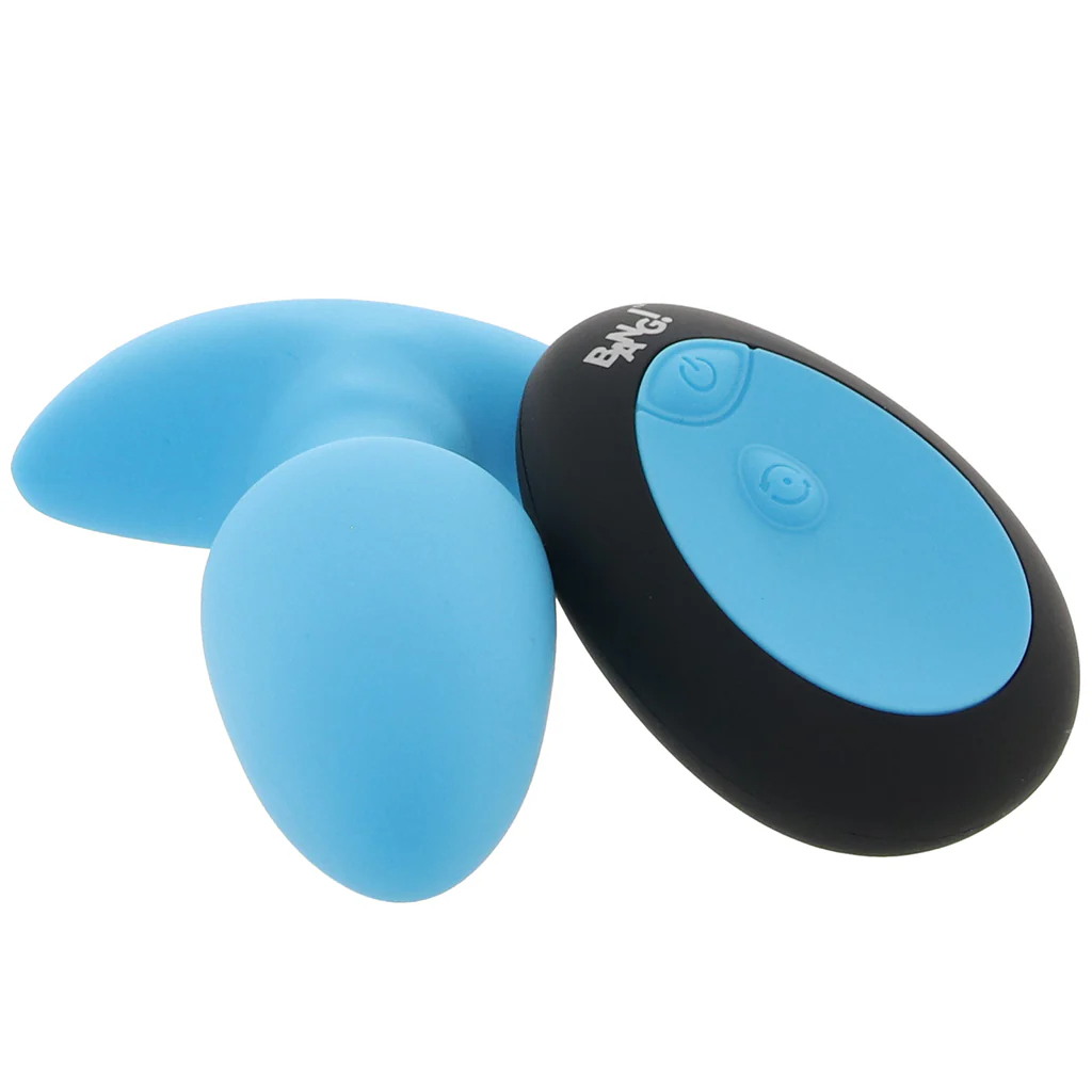 Bang! Thrusting & Vibrating Silicone Butt Plug in Blue - Image 2