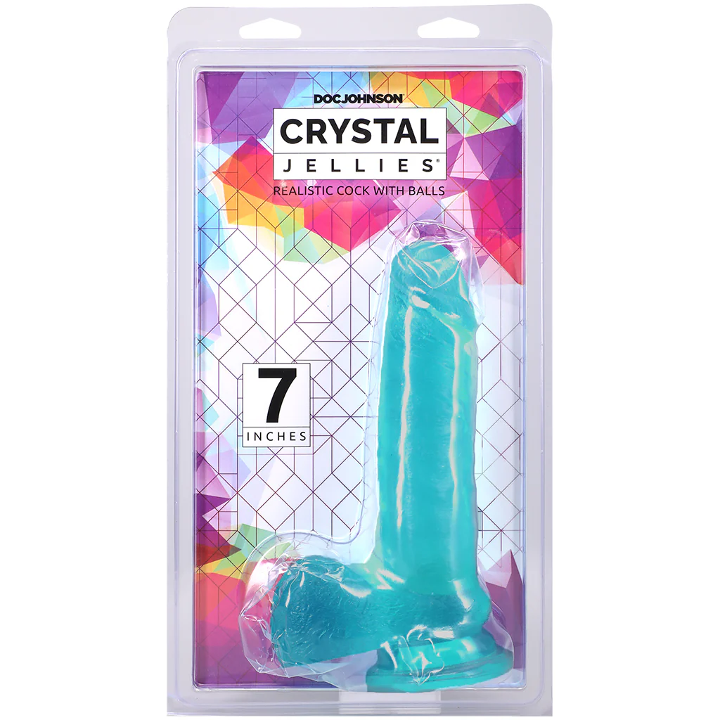 Crystal Jellies 7 Inch Realistic Cock with Balls in Teal - Image 9