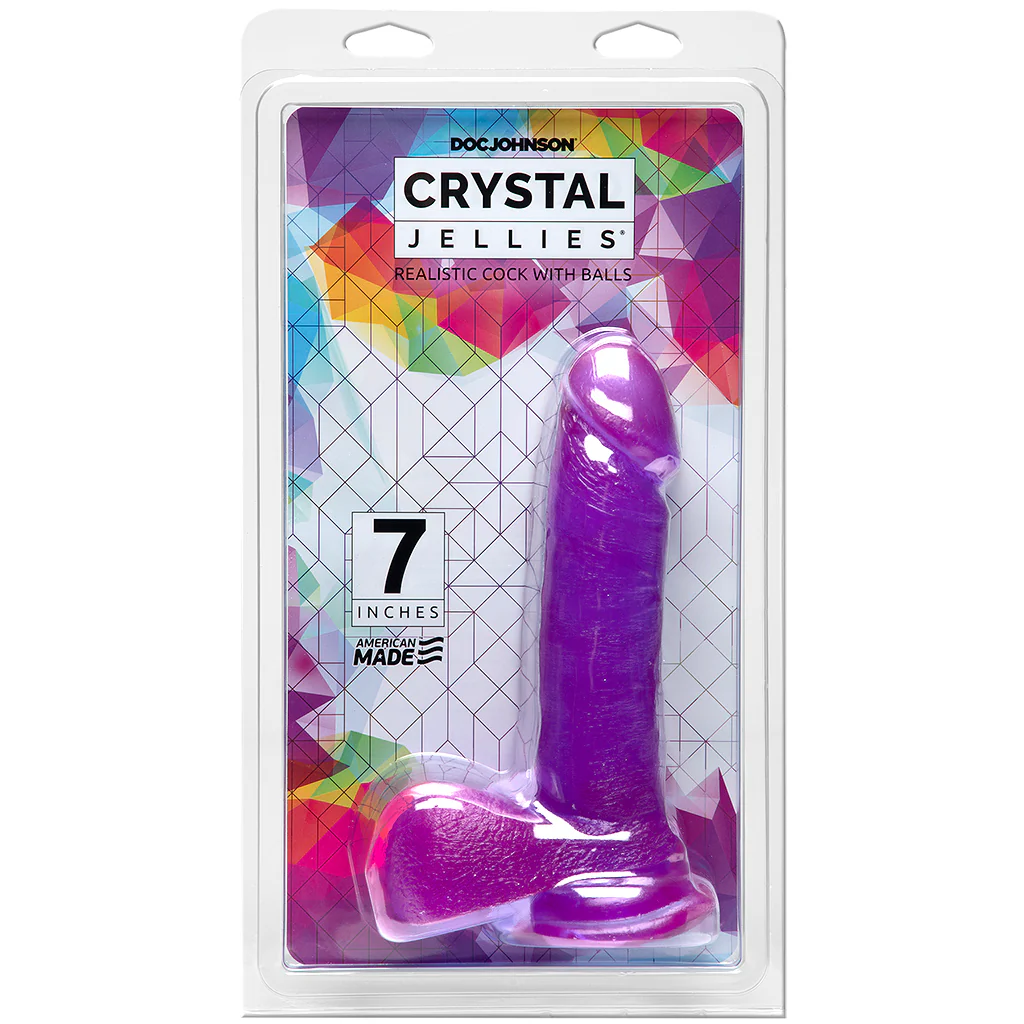 Crystal Jellies 7 Inch Realistic Cock with Balls in Purple - Image 9