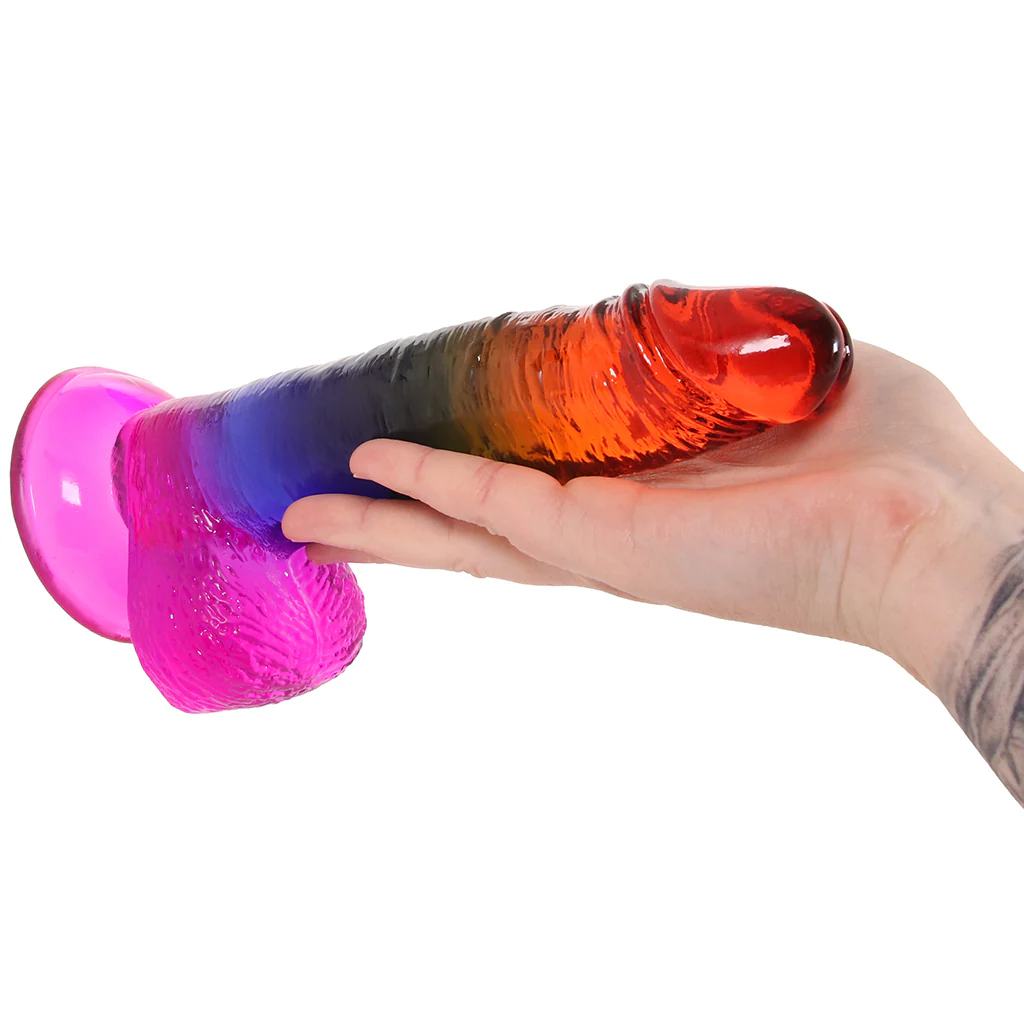 Crystal Jellies 8.5 Inch Cock & Balls Dildo in Rainbow - Image 4