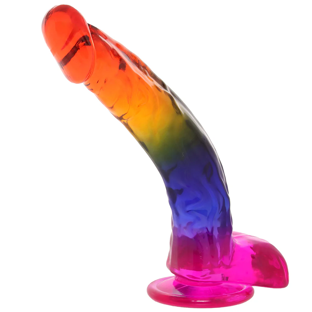 Crystal Jellies 9.5 Inch Cock & Balls Dildo in Rainbow - Image 3