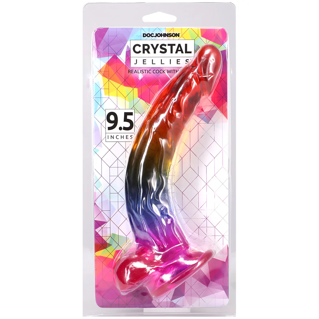 Crystal Jellies 9.5 Inch Cock & Balls Dildo in Rainbow - Image 9