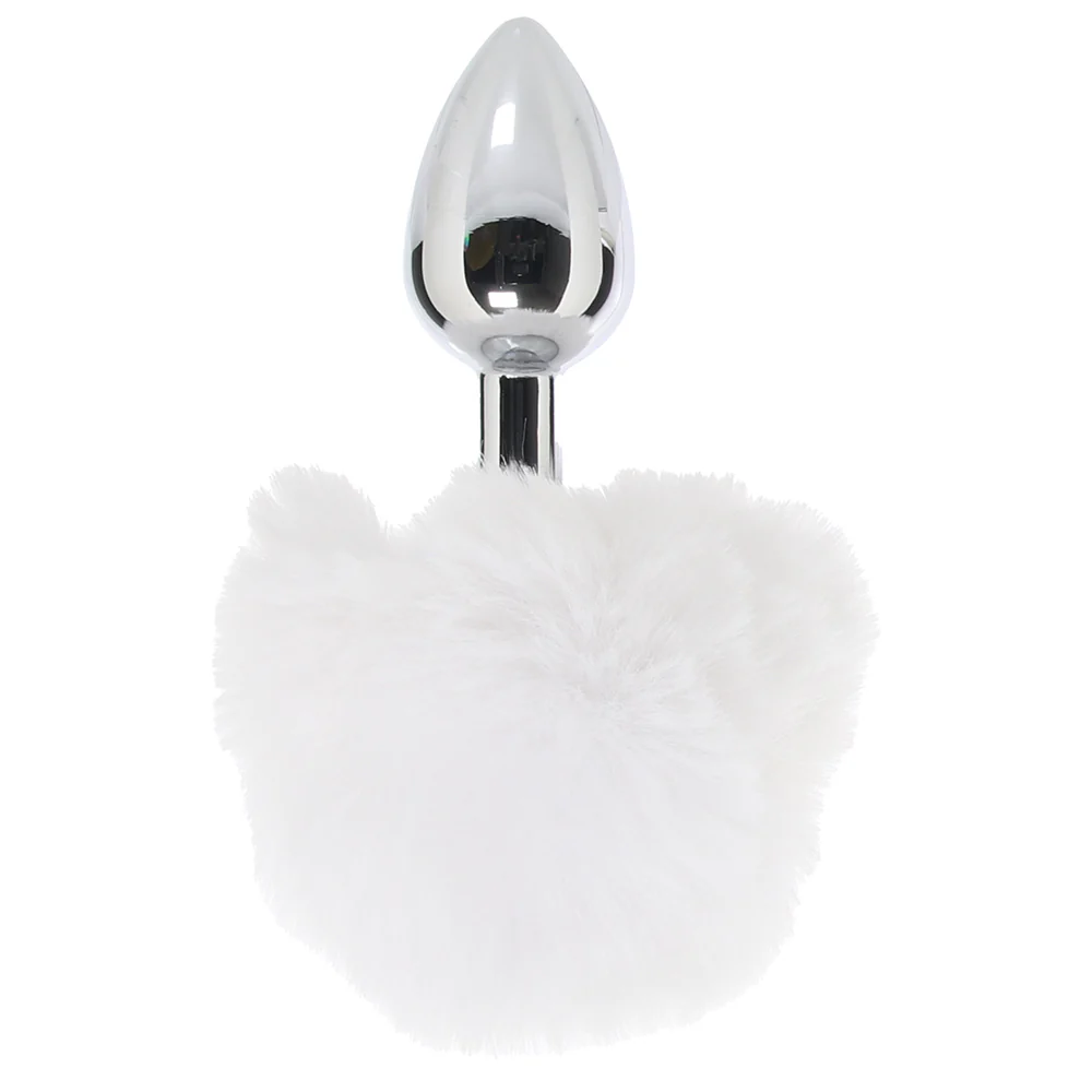 Gemsations 3 Inch Bunny Tail Butt Plug in Silver - Image 3