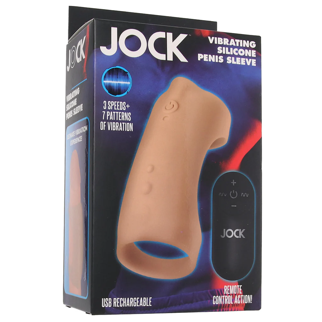 Jock Vibrating Silicone Penis Sleeve in Tan - Image 9