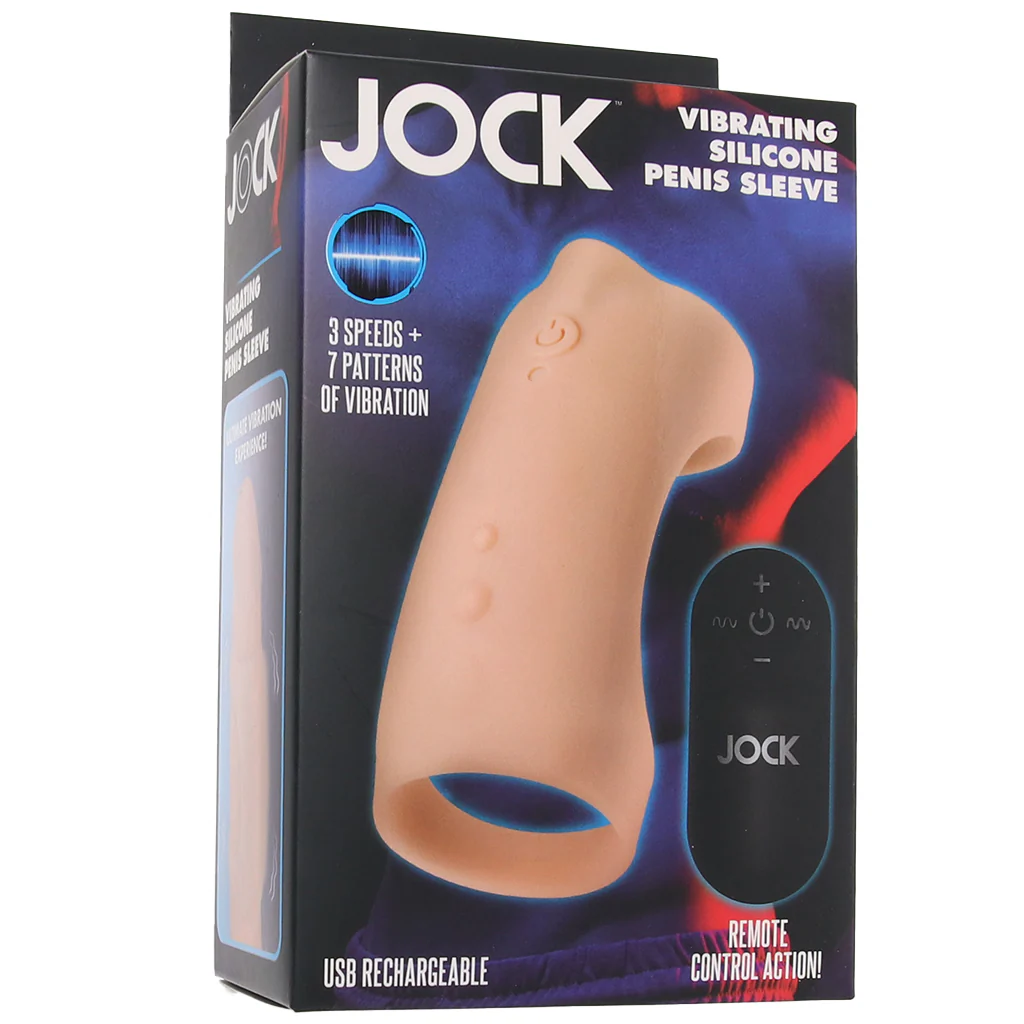Jock Vibrating Silicone Penis Sleeve in Light - Image 9