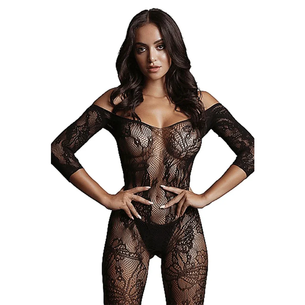 Le Désir Black Lace Sleeved Bodystocking - Image 3
