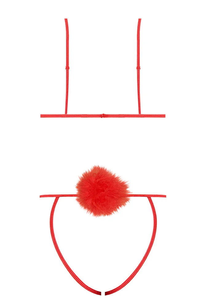 Marabou Red Cupless Bra & Crotchless G-String Set - Image 4