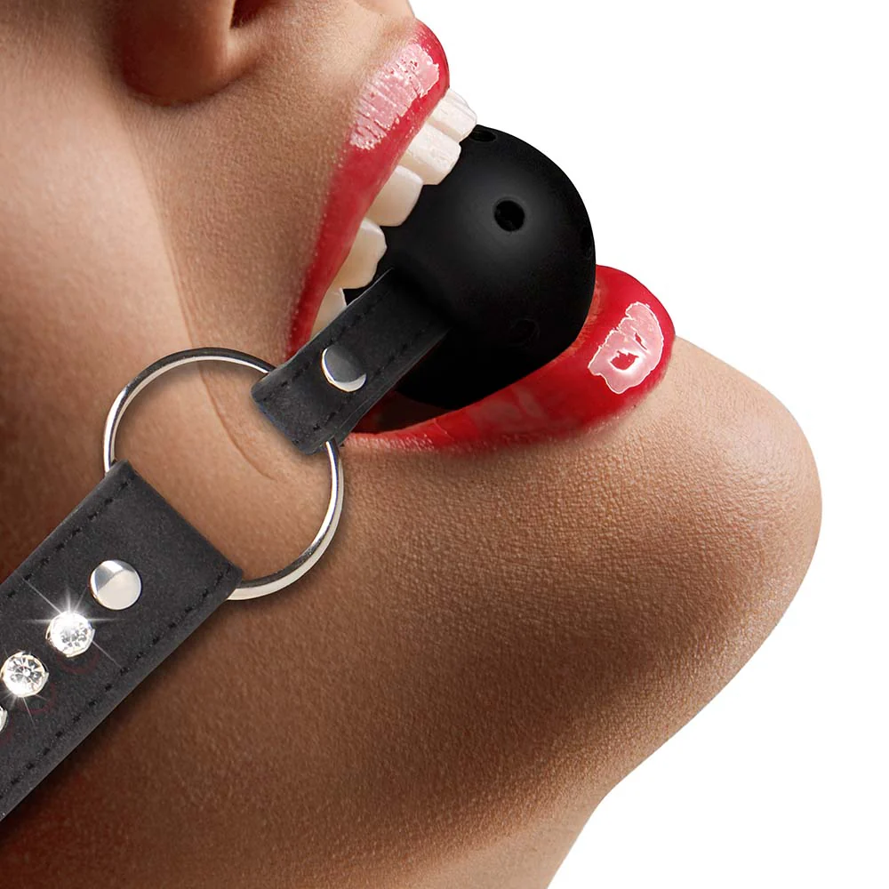Ouch! Breathable Ball Gag with Diamond Studded Straps - Image 2