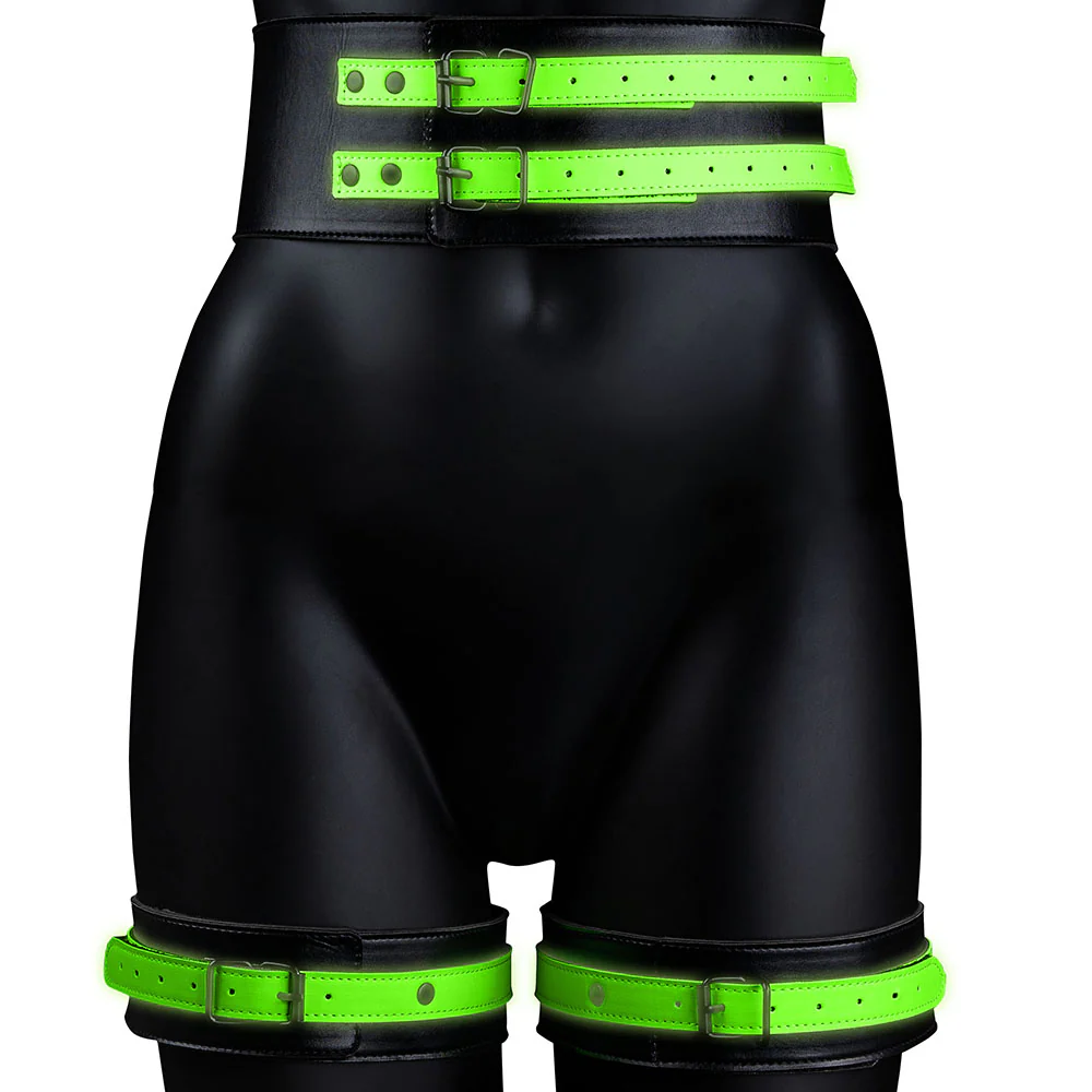 Ouch! Glow Bondage Belt with Thigh and Wrist Cuffs /XL