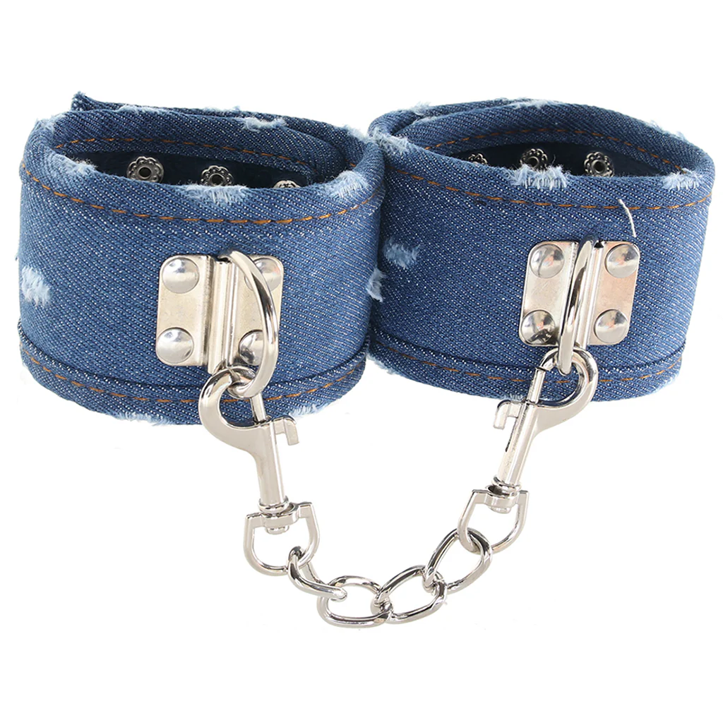 Ouch! Roughened Denim Ankle Cuffs in Blue