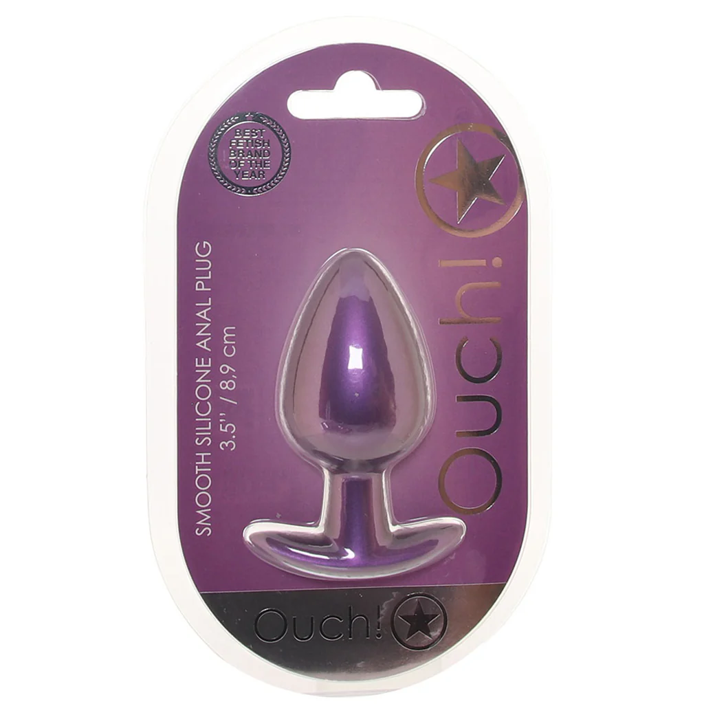 Ouch! Smooth Silicone 3.5 Inch Butt Plug in Metallic Purple - Image 6