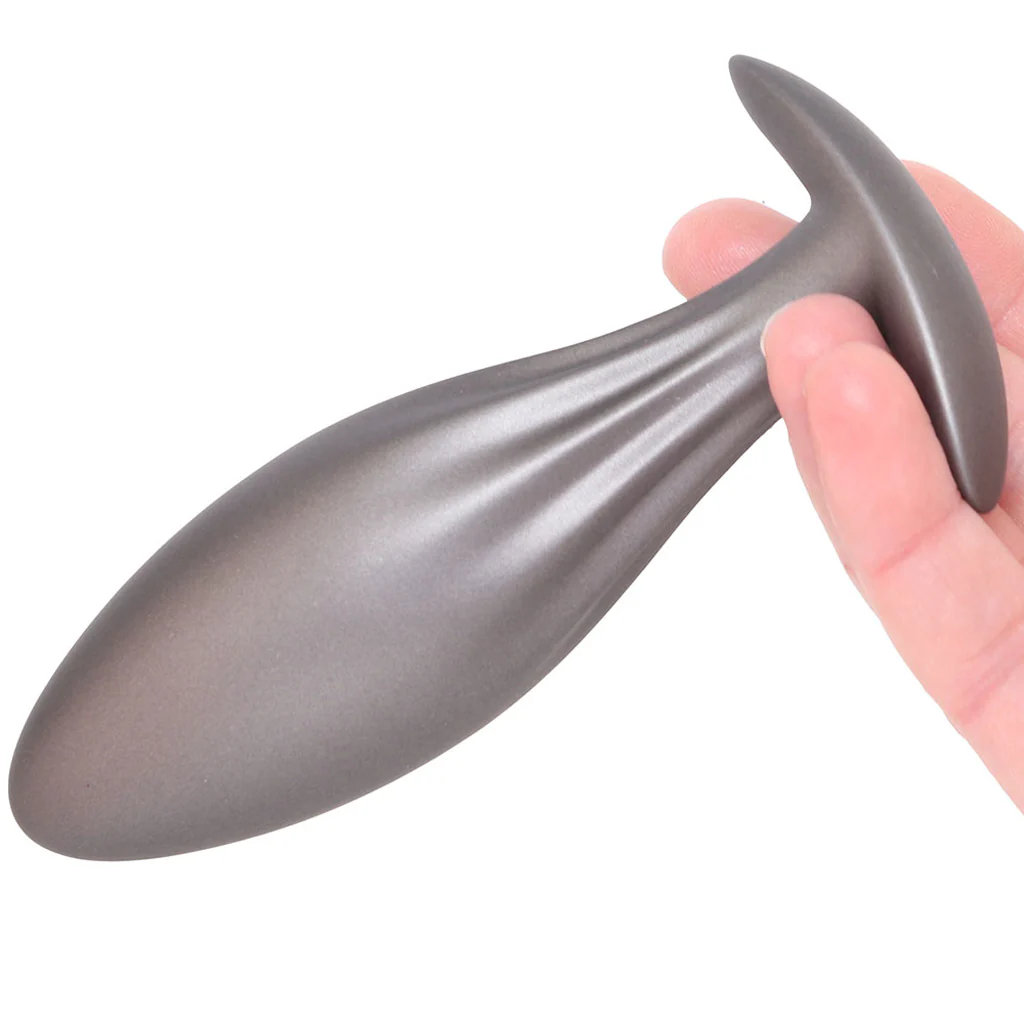 Ouch! Smooth Silicone Oval Butt Plug in Gun Metal - Image 4