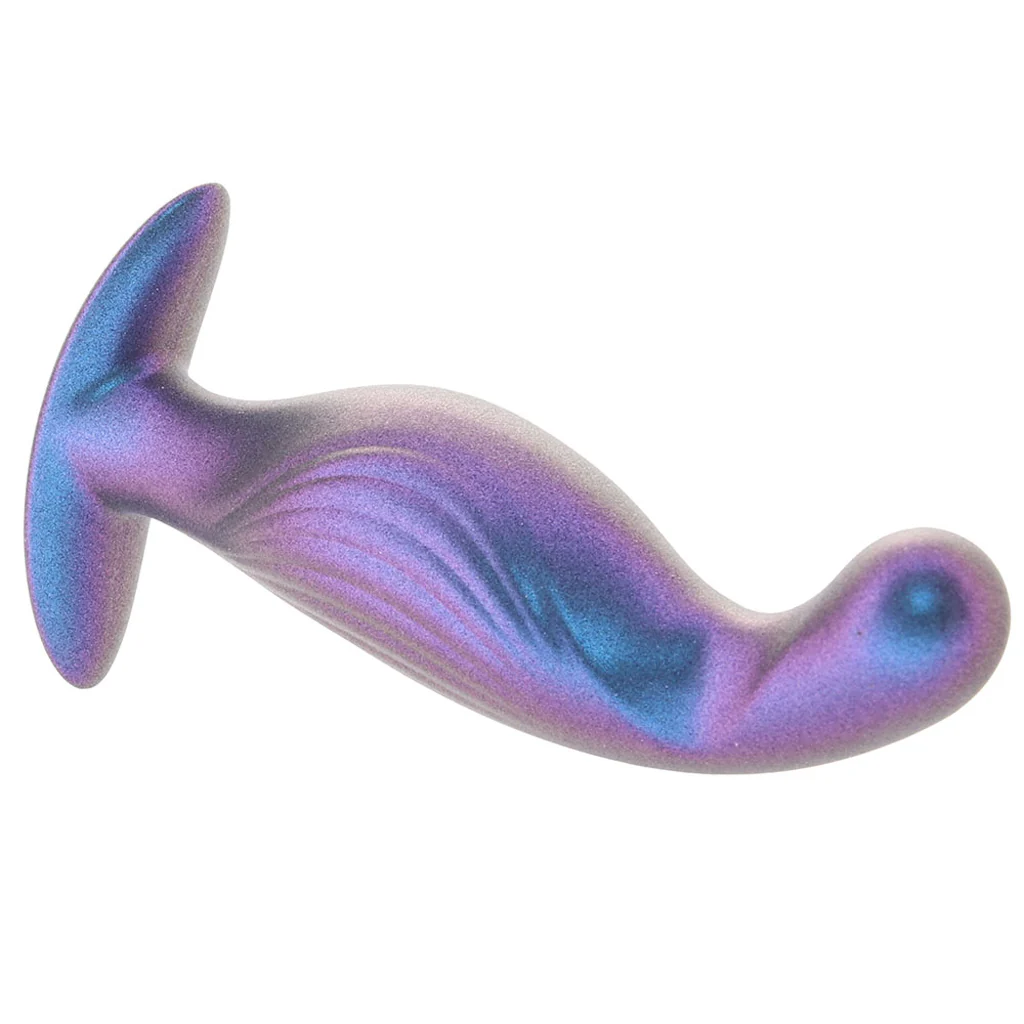 Ouch! Smooth Silicone P-Spot Butt Plug in Metallic Blue - Image 2