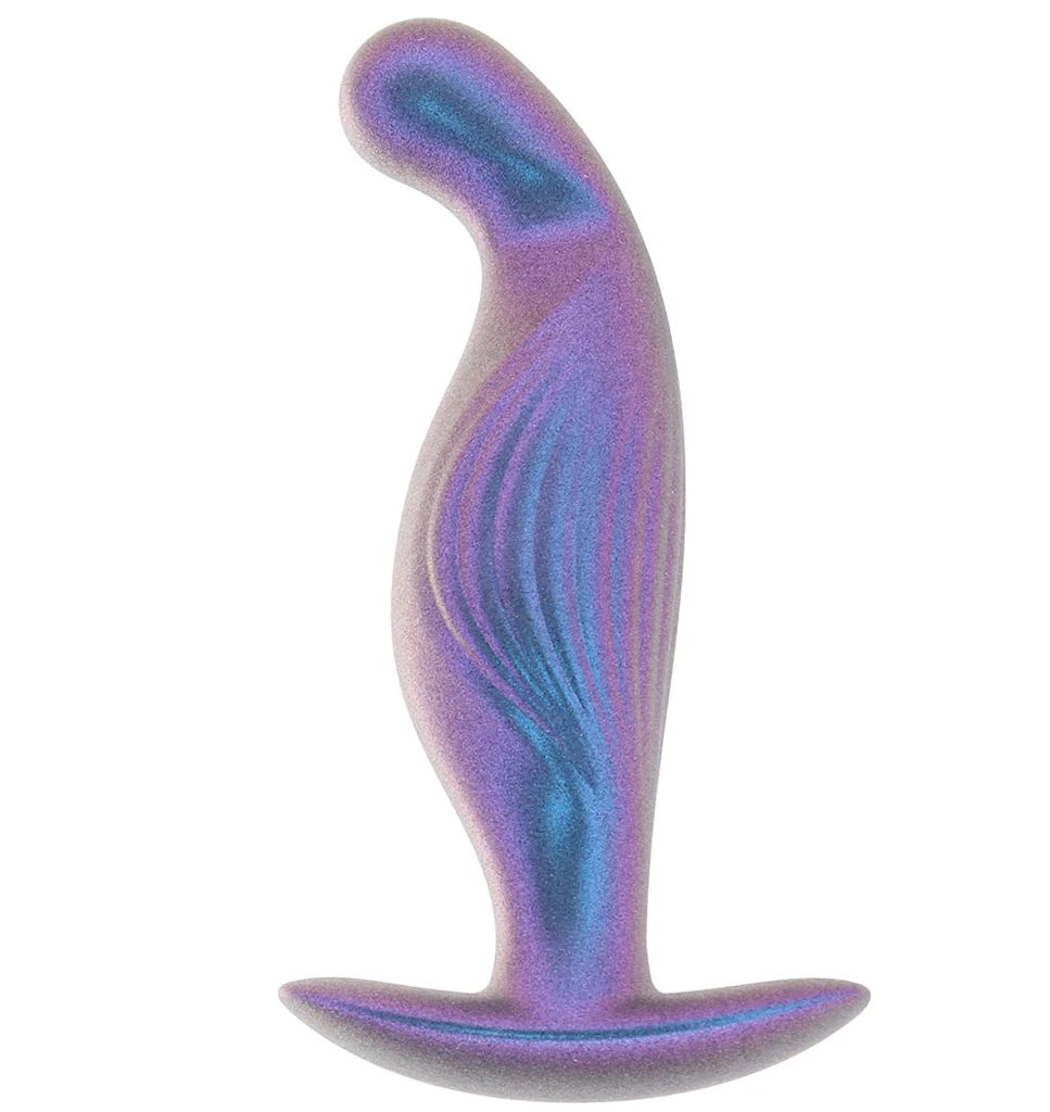 Ouch! Smooth Silicone P-Spot Butt Plug in Metallic Blue - Image 3