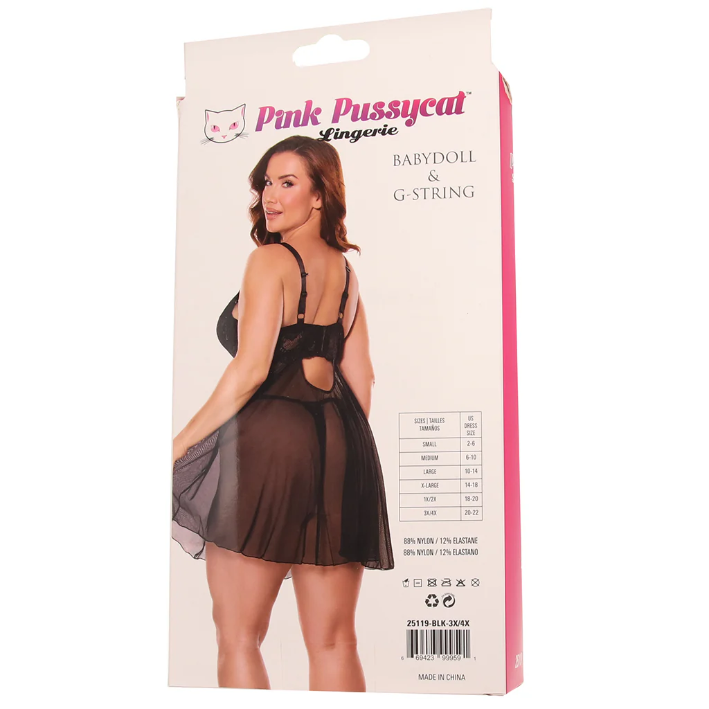 Pink Pussycat Black Babydoll & G-String in 1X/2X - Image 8