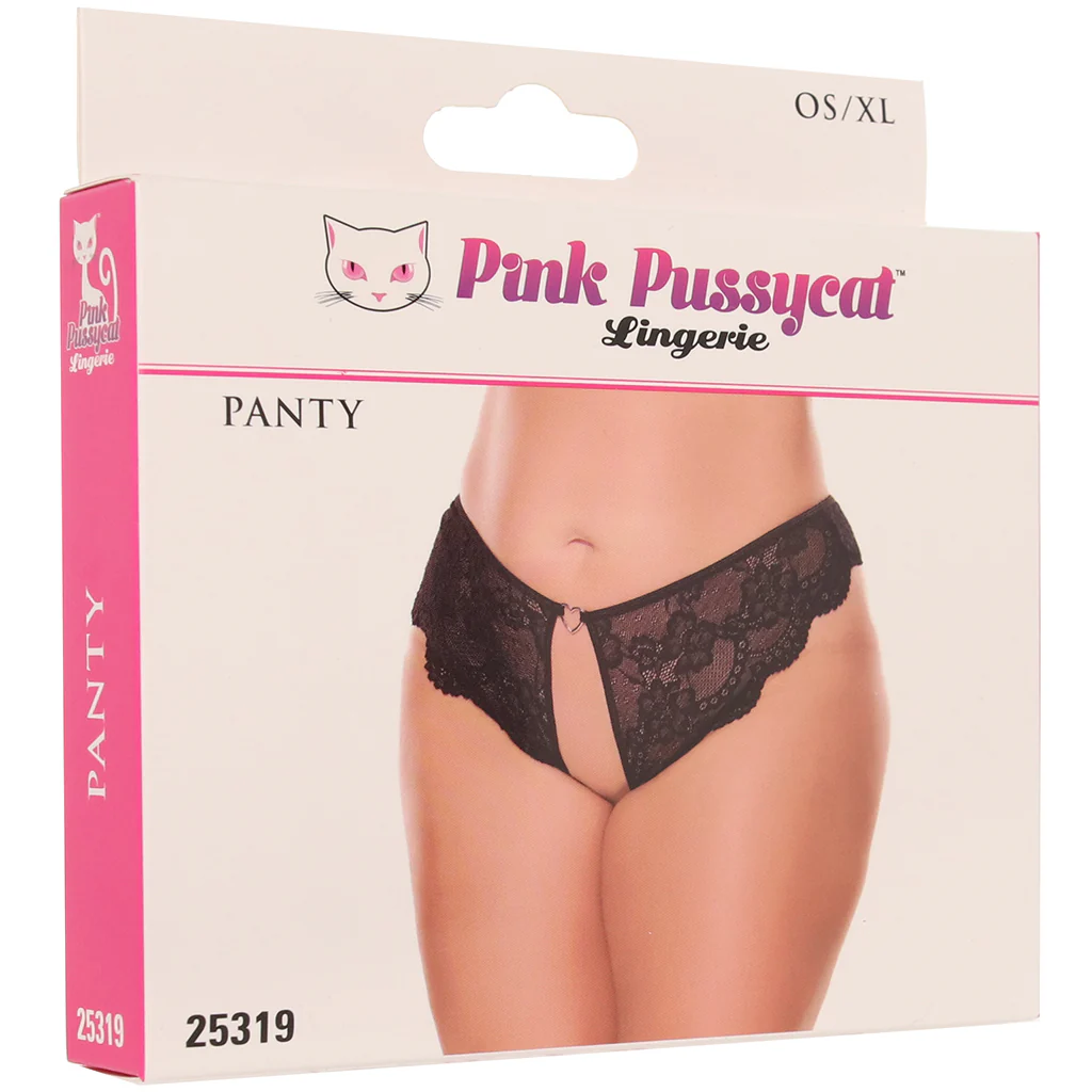 Pink Pussycat Black Lace Crotchless Panties XL - Image 6