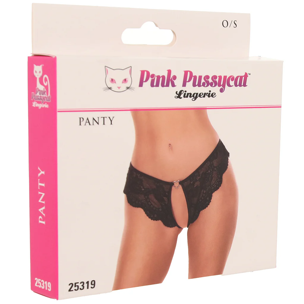 Pink Pussycat Black Lace Crotchless Panties - Image 6