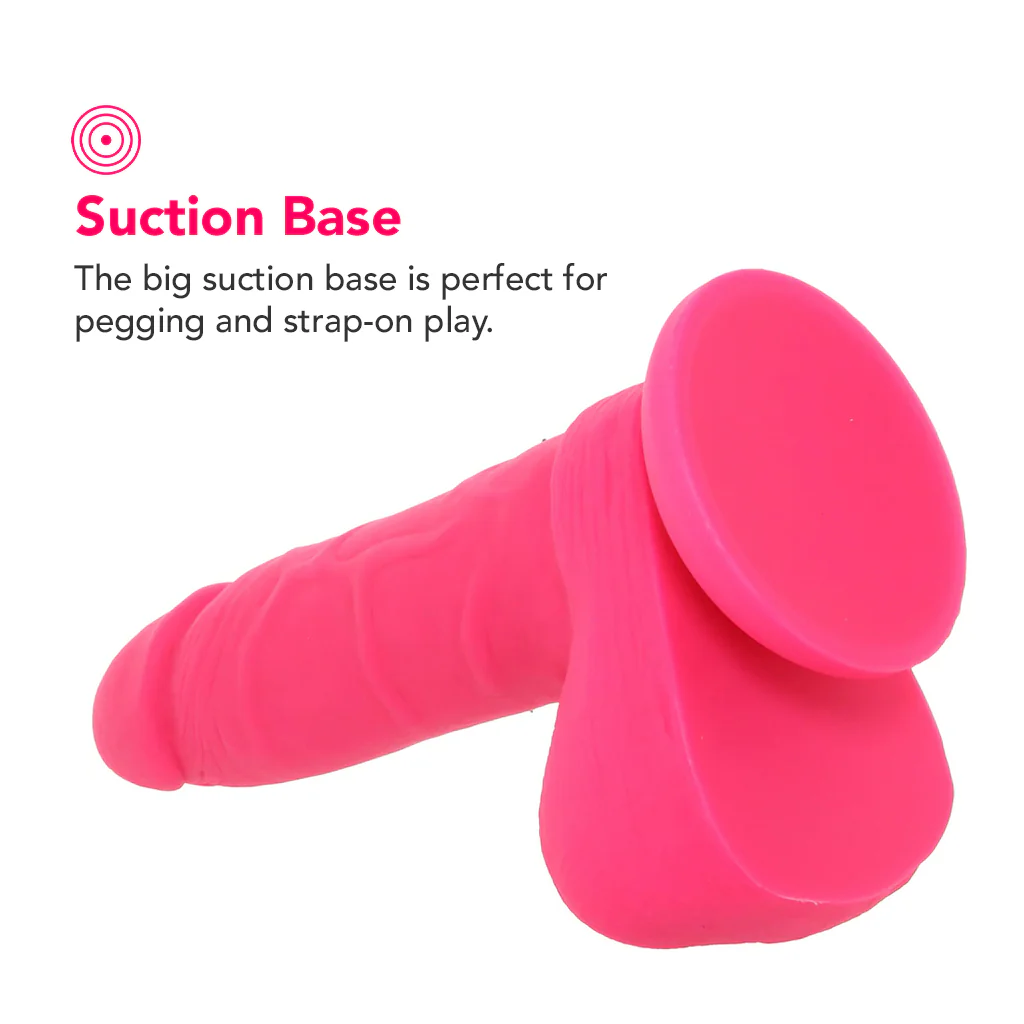 PinkCherry 7 Inch Pink Silicone Ballsy Dildo - Image 4