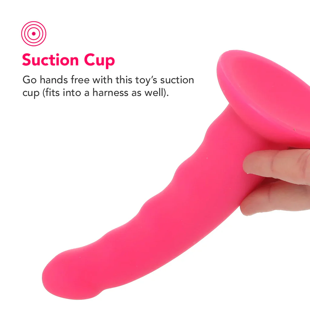 PinkCherry Premium 6.5 Inch Pink Silicone Wavy Dildo - Image 4
