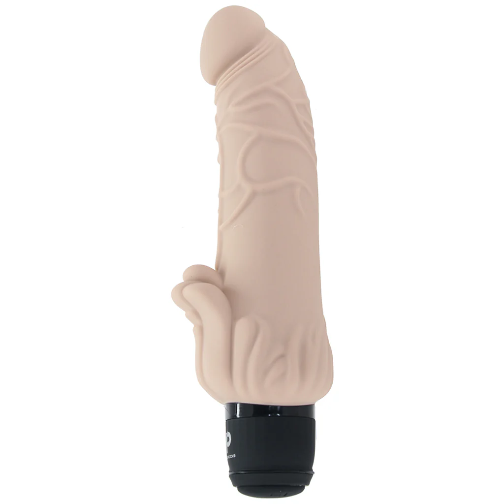 PowerCock 7 Inch Vibe with Clitoral Stimulator in Light - Image 3