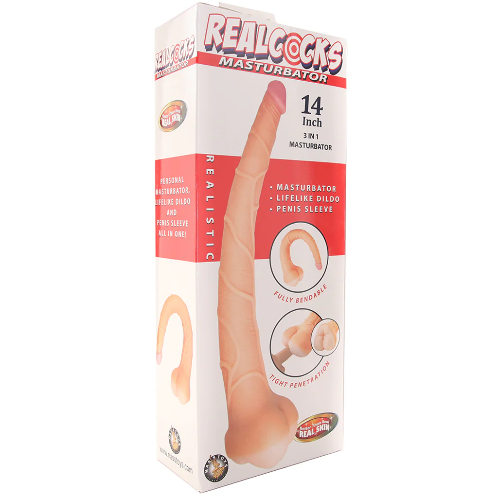 Real Cocks 14 Inch Masturbator and Dildo in White - Image 6