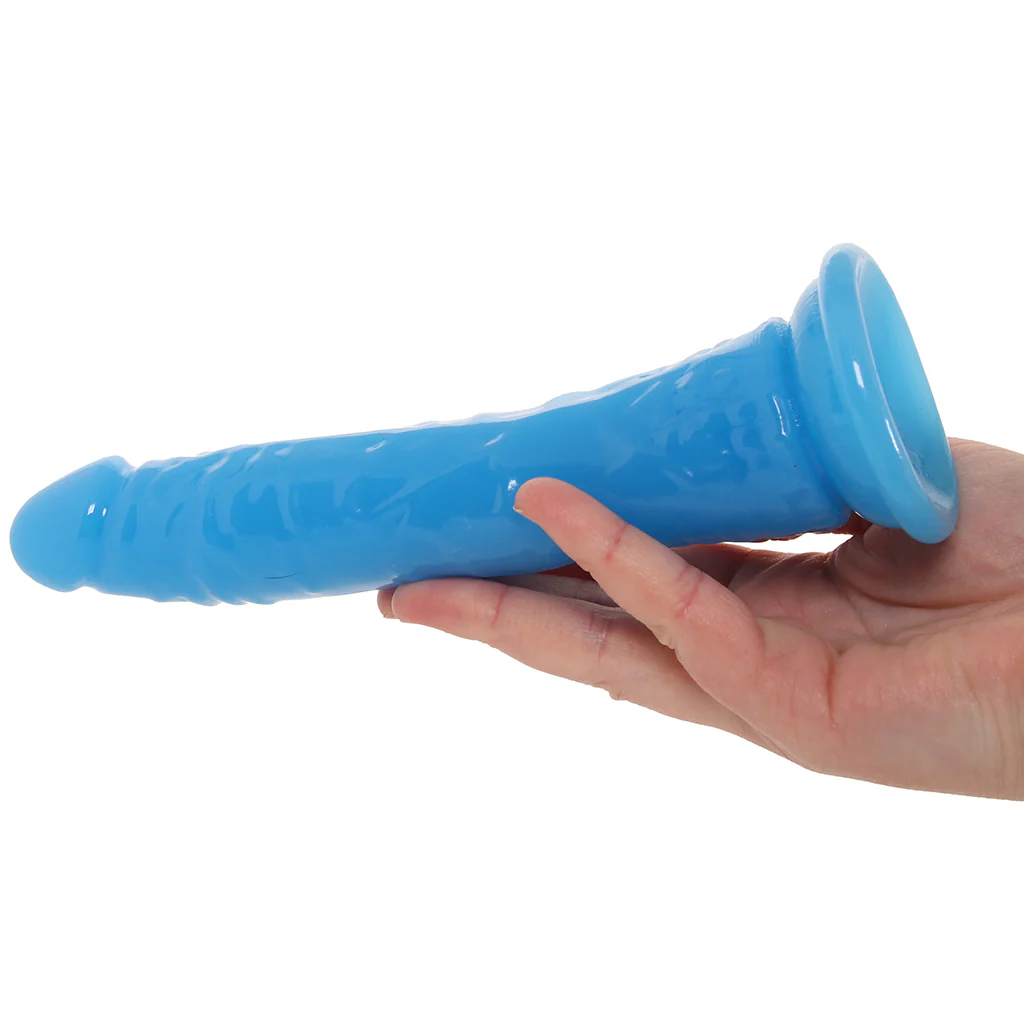 RealRock 7 Inch Glow-in-the-Dark Slim Dildo in Blue - Image 4