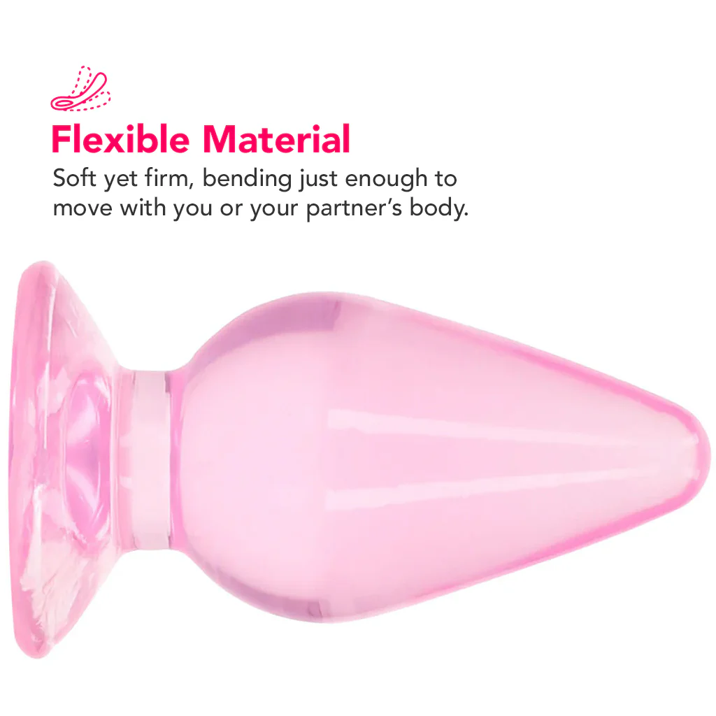 RealRock Crystal Clear Jelly 4.5 Inch Butt Plug in Pink - Image 3