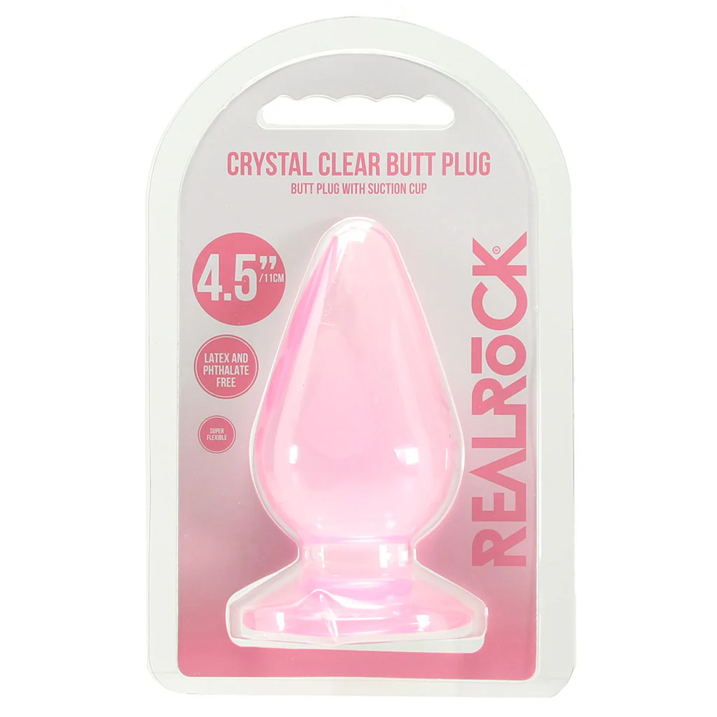 RealRock Crystal Clear Jelly 4.5 Inch Butt Plug in Pink - Image 6
