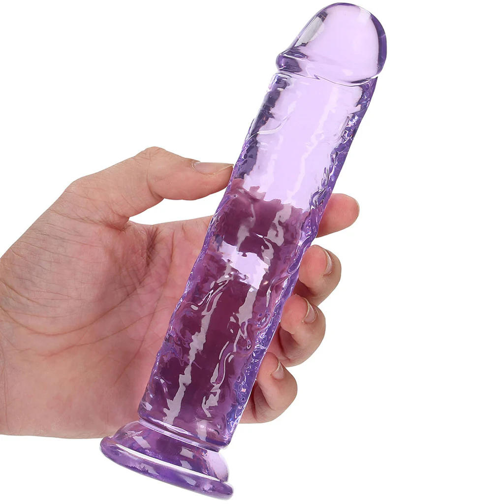 RealRock Crystal Clear Jelly 7 Inch Dildo in Purple - Image 4