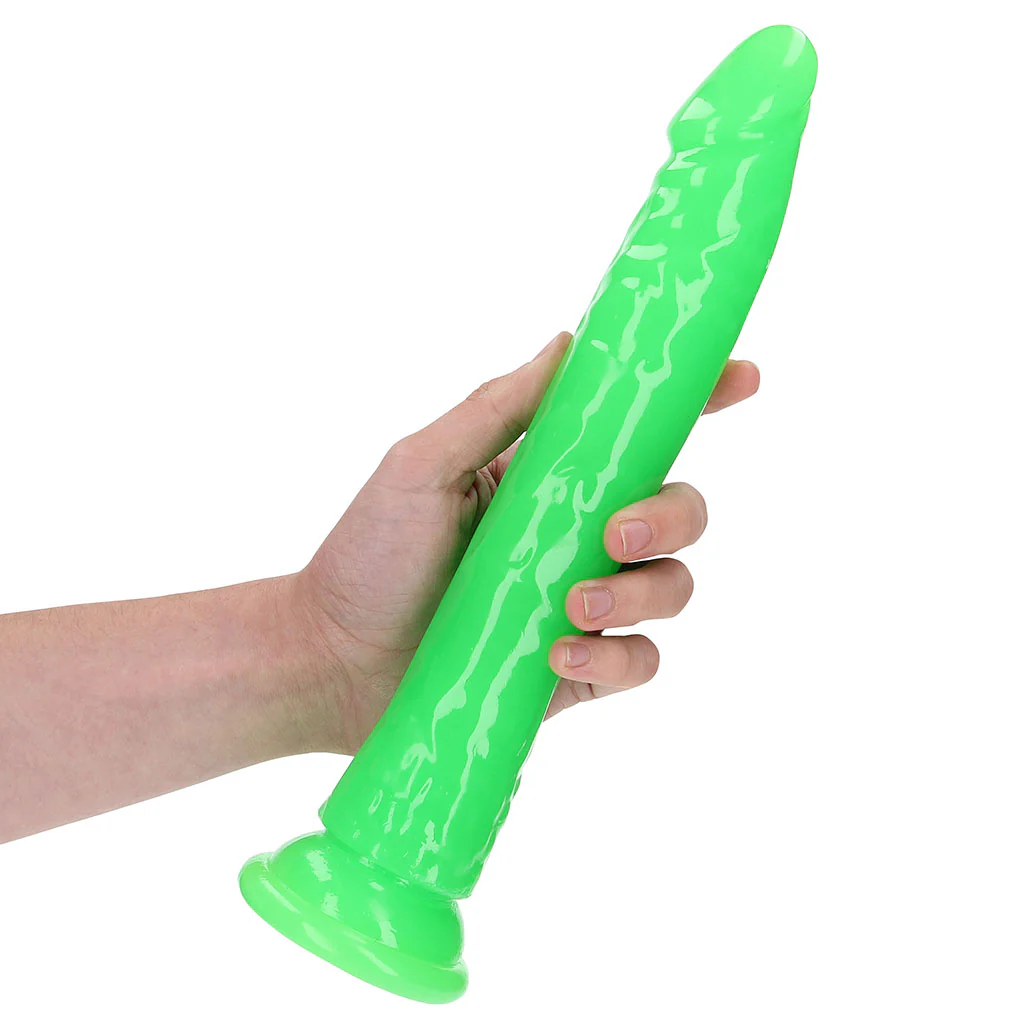 RealRock Glow In The Dark 10 Inch Slim Dildo in Green - Image 4