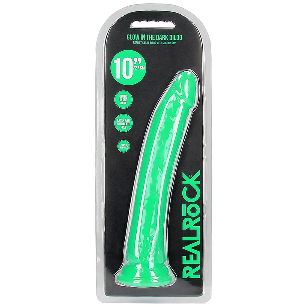 RealRock Glow In The Dark 10 Inch Slim Dildo in Green - Image 9