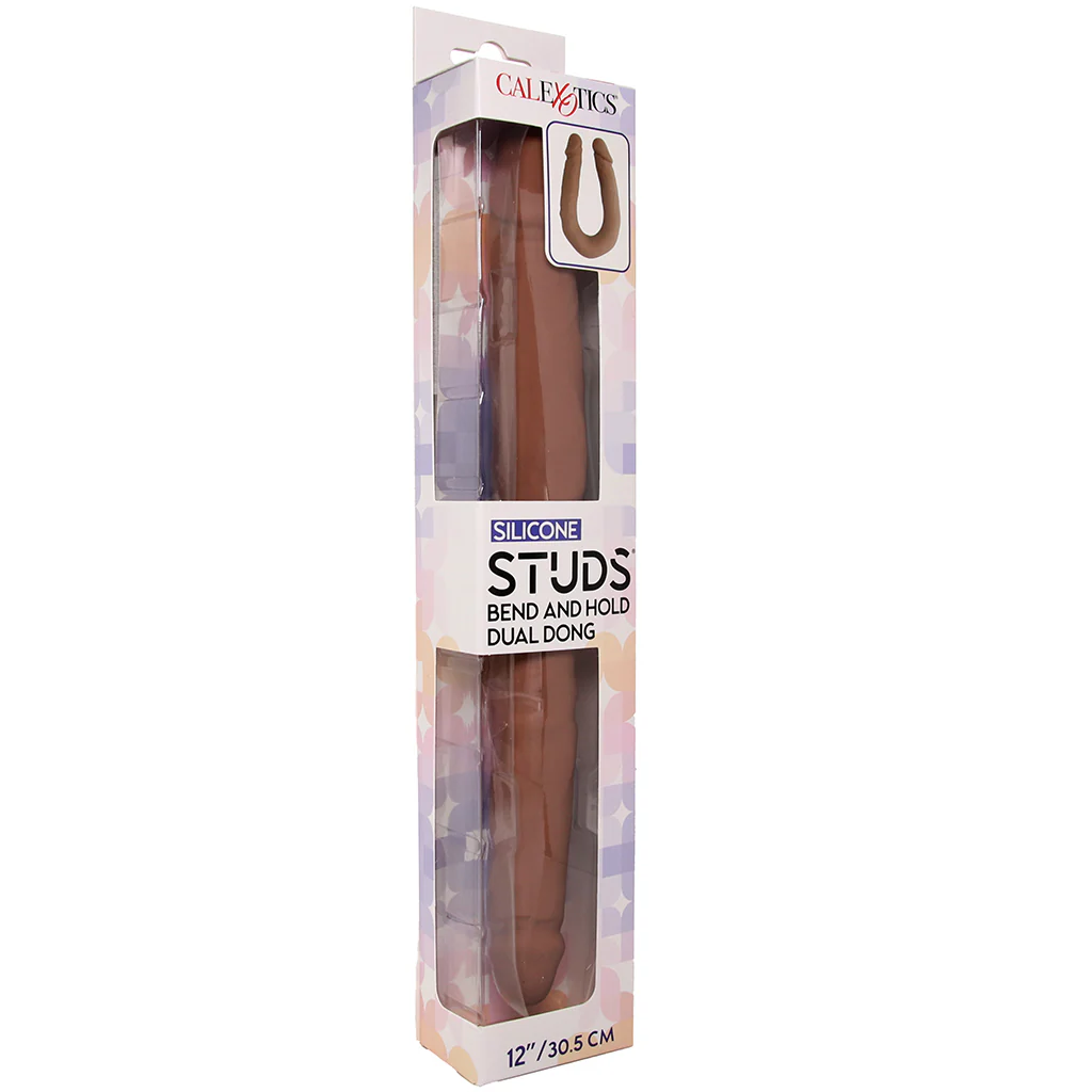 Silicone Studs Bend & Hold 12 Inch Dildo in Brown - Image 9