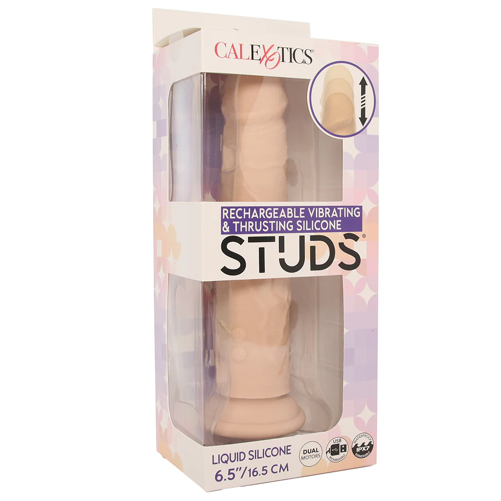 Silicone Studs Vibrating & Thrusting Dildo in Light - Image 9