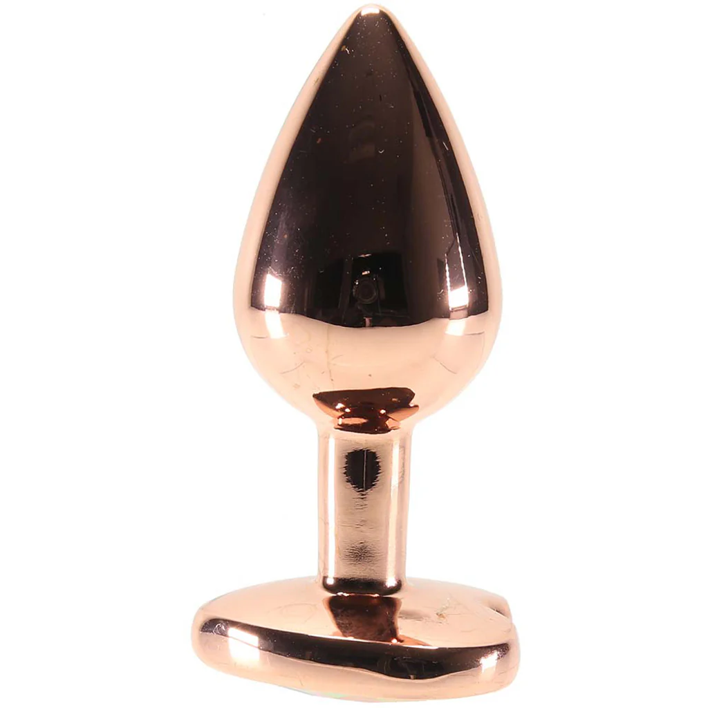 Small Aluminum Plug with Clear Heart Gem in Rose Gold - Image 2