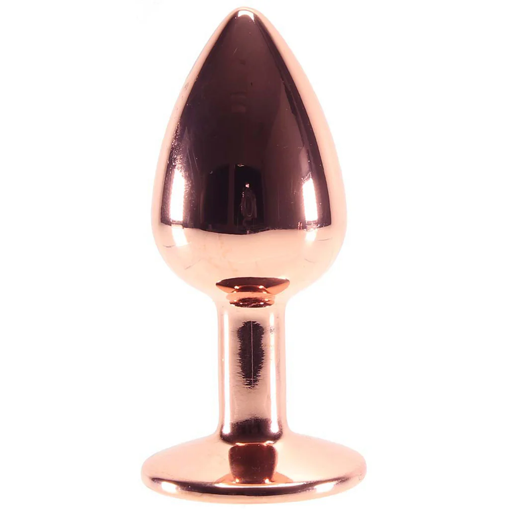 Small Aluminum Plug with Pink Gem in Rose Gold - Image 2
