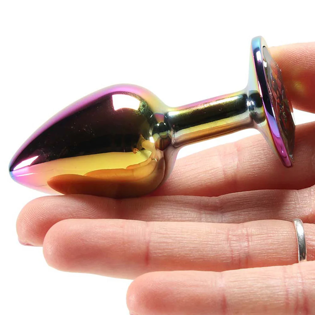 Small Aluminum Plug with Rainbow Gem in Multicolor - Image 4