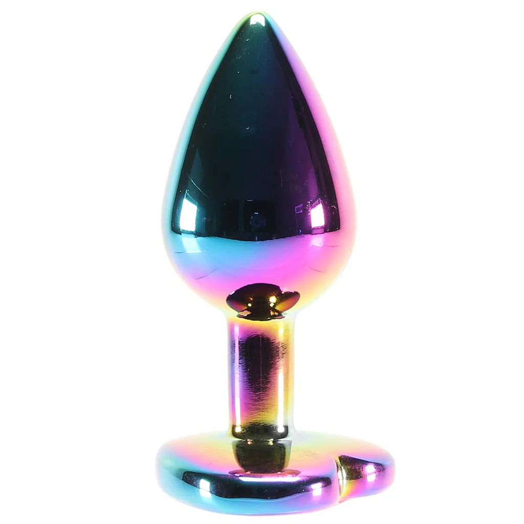 Small Aluminum Plug with Rainbow Heart Gem in Multicolor - Image 2