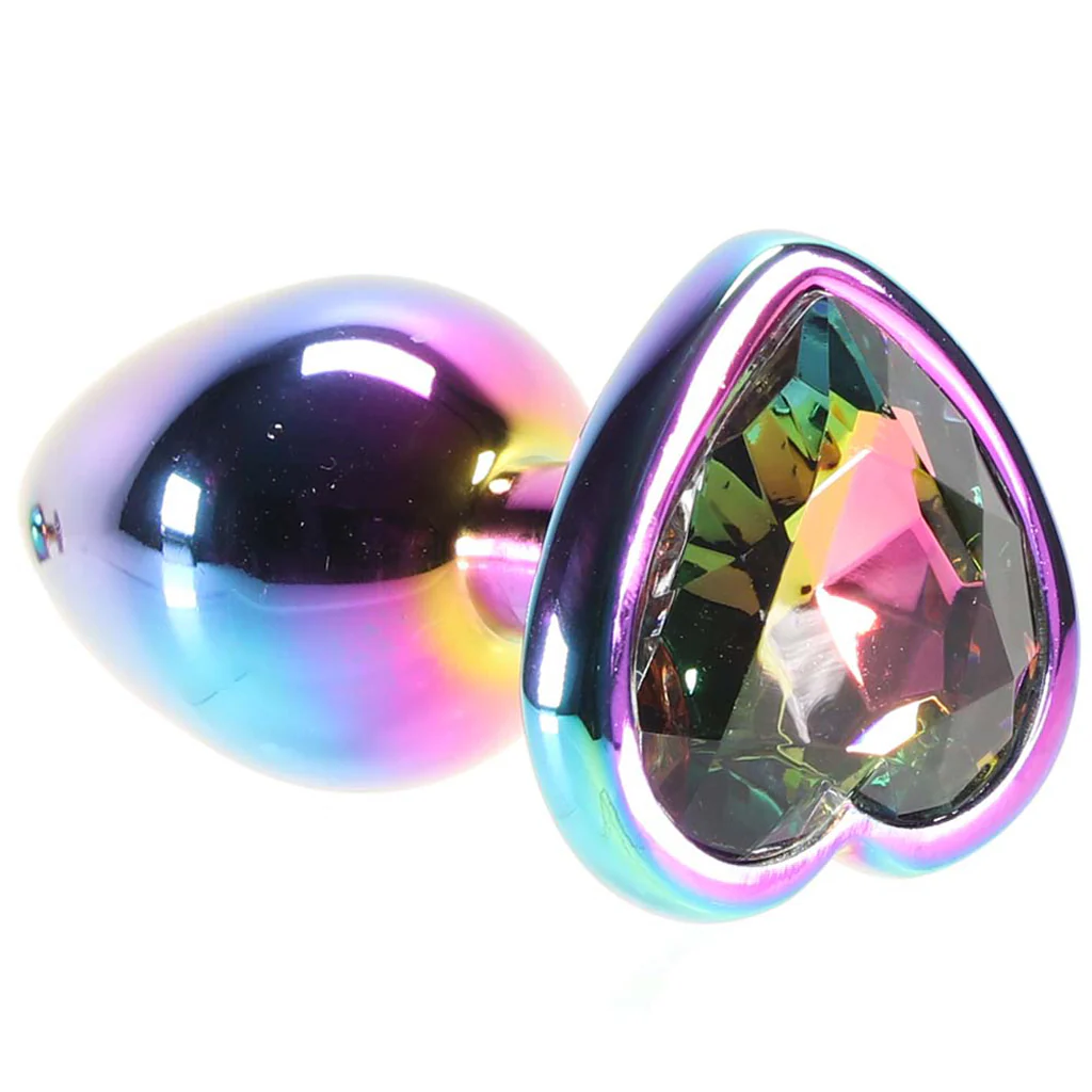 Small Aluminum Plug with Rainbow Heart Gem in Multicolor - Image 5
