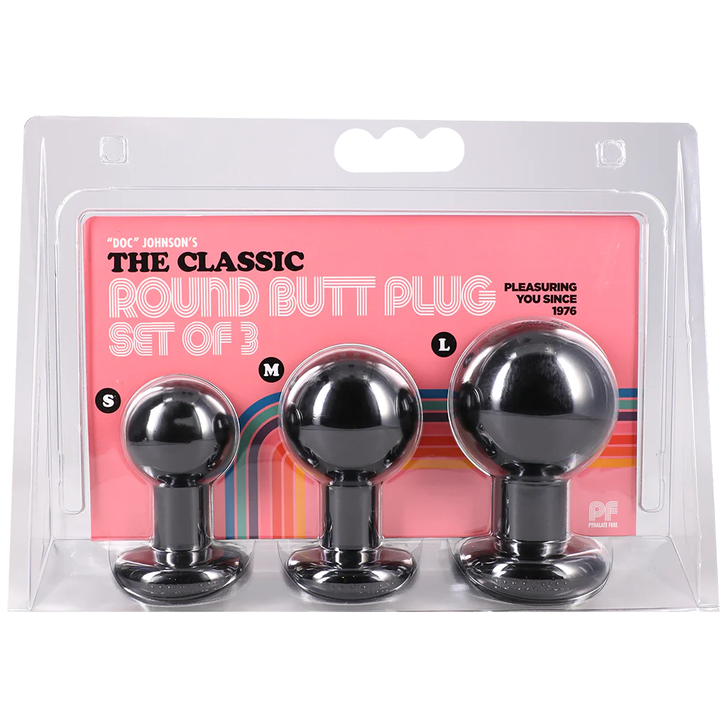 The Classic Round 3 Piece Butt Plug Set in Black - Image 9