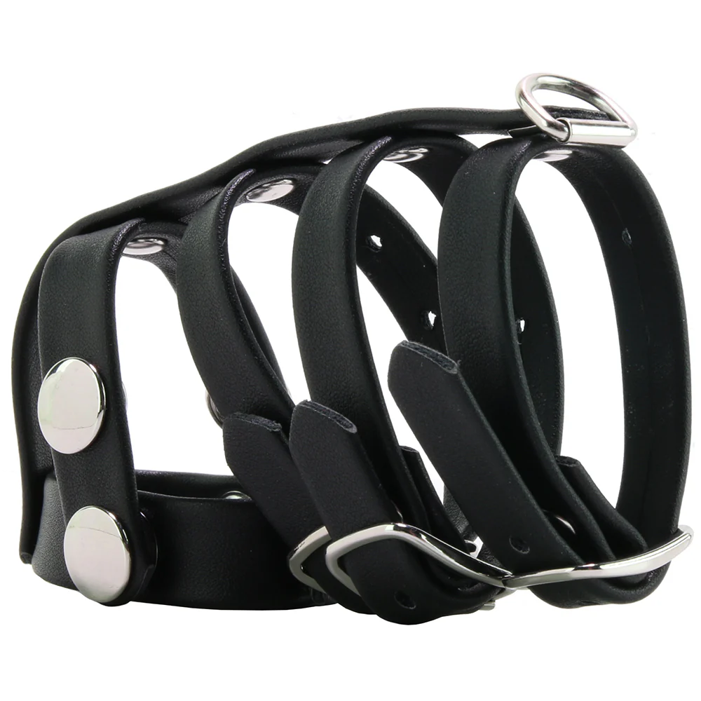 Blue Line Triple Cock and Ball Strap with Leash Lead