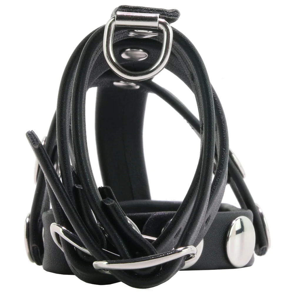 Blue Line Triple Cock and Ball Strap with Leash Lead - Image 2